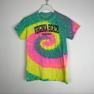 Vintage Virginia Beach Minty Rainbow Tie Dye T-Shirt Size Small